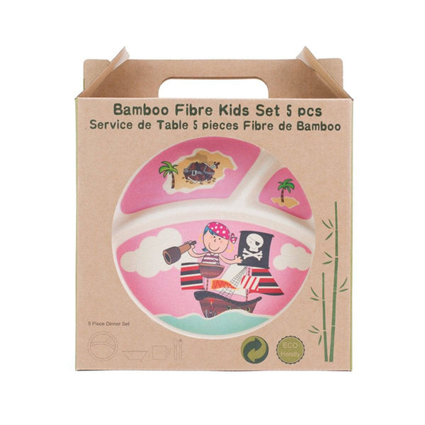 Bamboo Fibre Pirate Pink -5pcs Kids Dinnerware Set