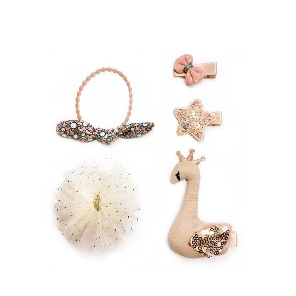 Handmade 5 Pieces Hair Accessory Kids Gift Set, Pink Swan