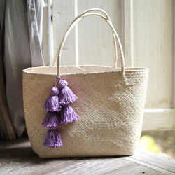 Borneo Sani Straw Tote Bag - with Purple Tassels by BrunnaCo