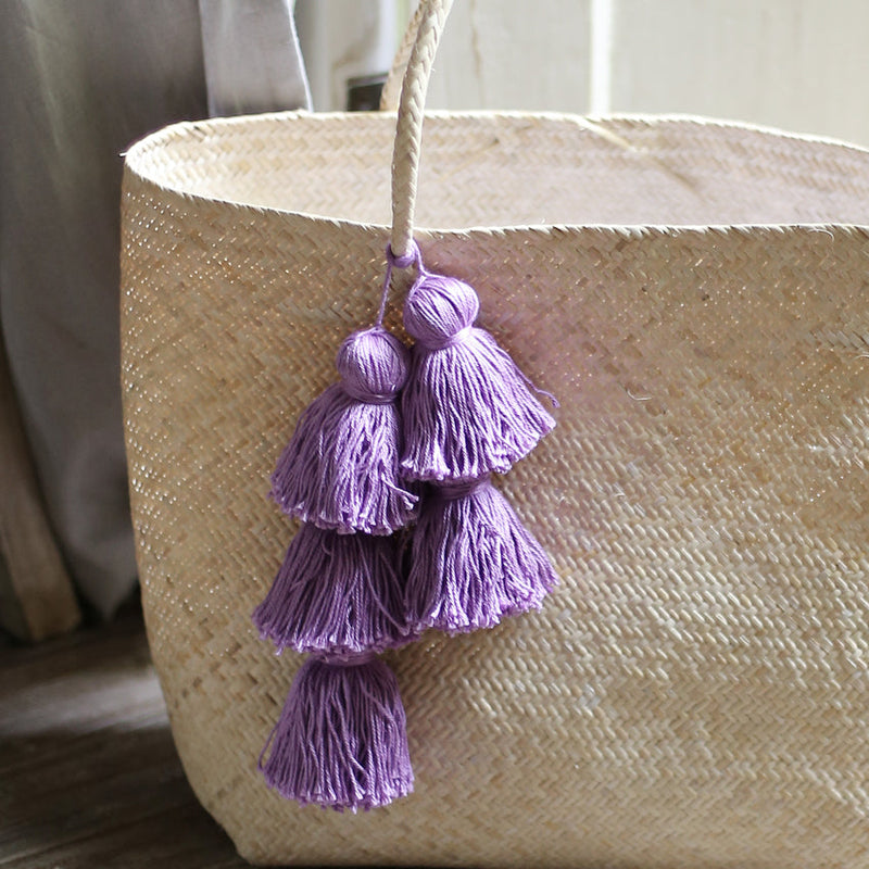 Borneo Sani Straw Tote Bag - with Purple Tassels by BrunnaCo
