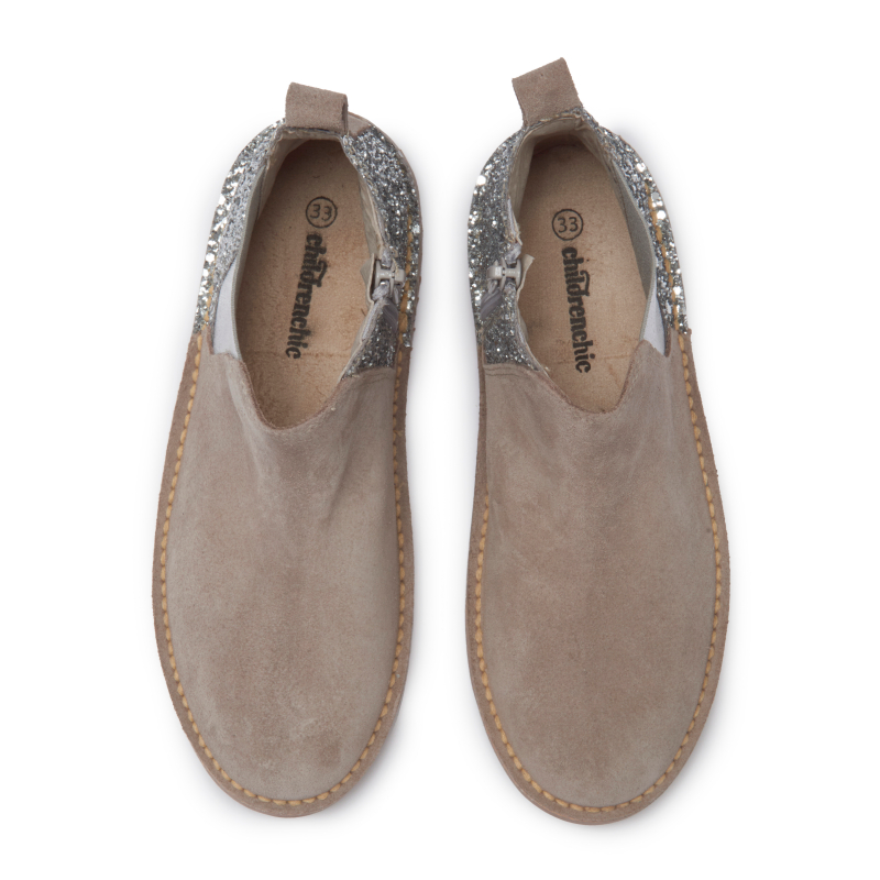 Glitter and Suede Chelsea Boots in Taupe by childrenchic
