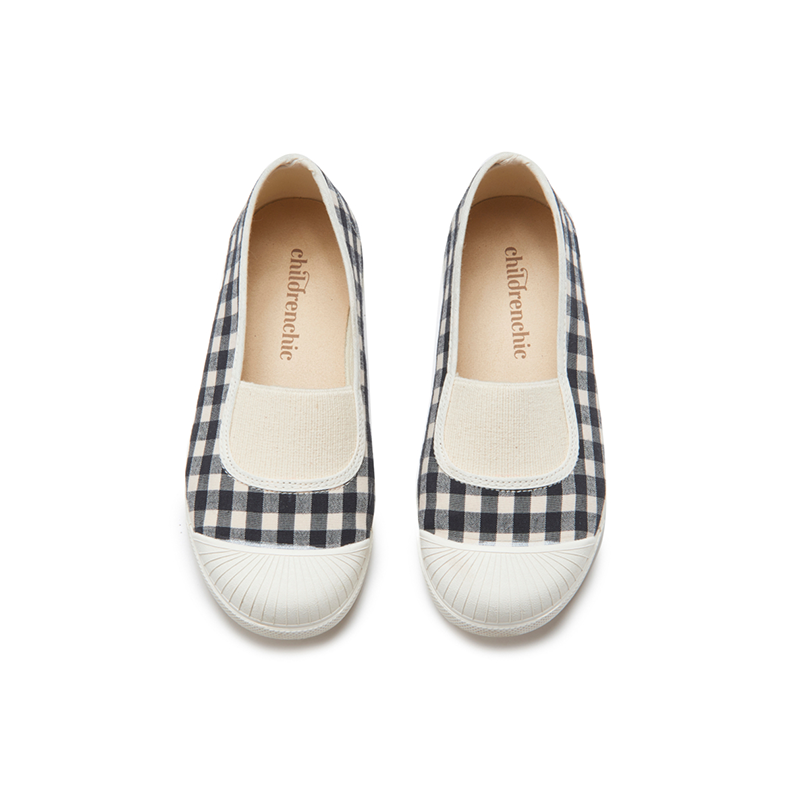 Gingham Canvas with Elastic Slip-on in Black by childrenchic