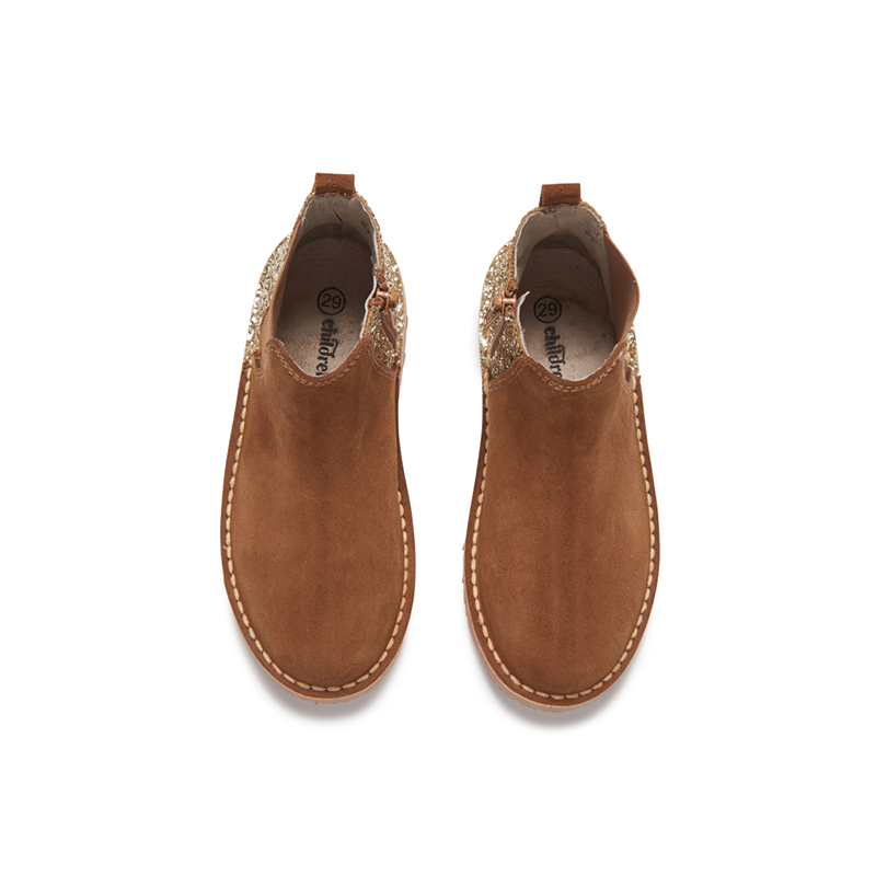 Suede Chelsea Boots with Gold Sparkles in Camel by childrenchic