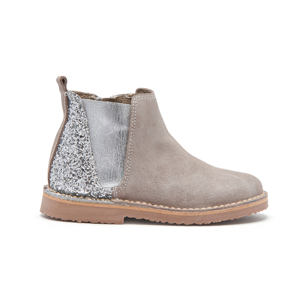 Glitter and Suede Chelsea Boots in Taupe by childrenchic