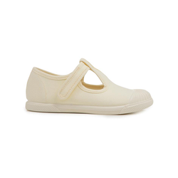 Kid’s Childrenchic® Canvas T-Band Captoe Shoes in Ivory by childrenchic