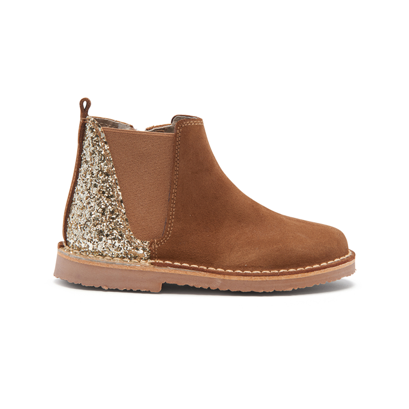 Suede Chelsea Boots with Gold Sparkles in Camel by childrenchic