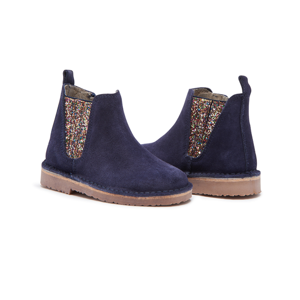 Suede Multi Sparkles Chelsea Boots in Navy by childrenchic