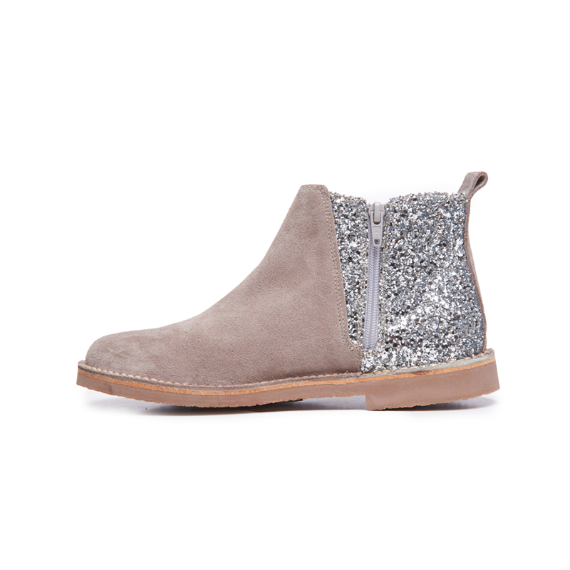 Glitter and Suede Chelsea Boots in Taupe by childrenchic