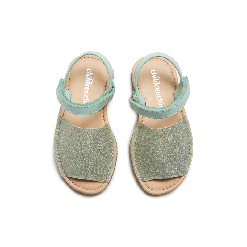 Leather Sandals in Green Glitter by childrenchic