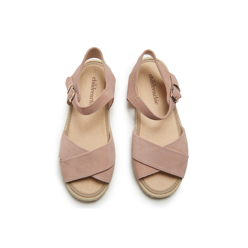Suede Crossed Espadrille Sandal in Peach by childrenchic