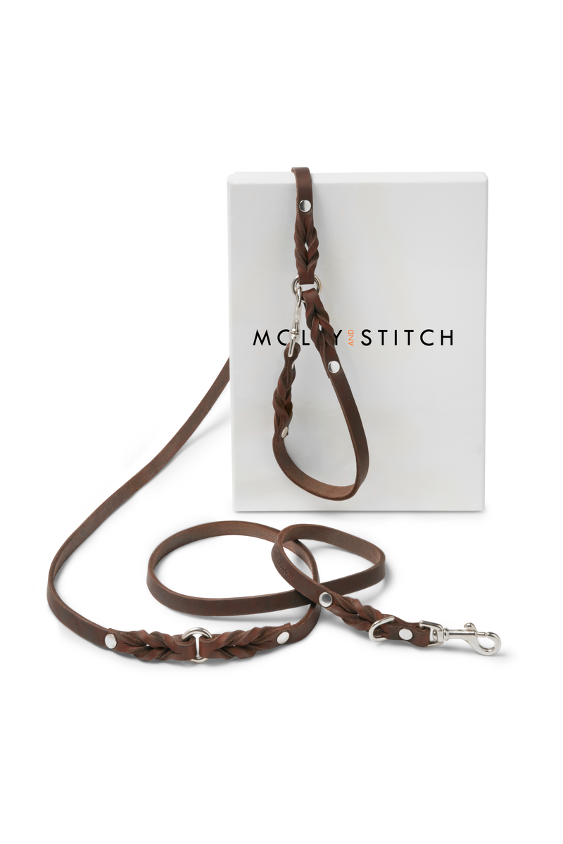 Butter Leather 3x Adjustable Dog Leash - Classic Brown by Molly And Stitch US