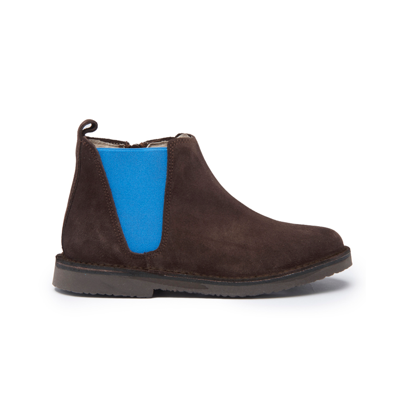 Kid's Childrenchic® Mocha Suede Chelsea Boots with Blue Elastic by childrenchic