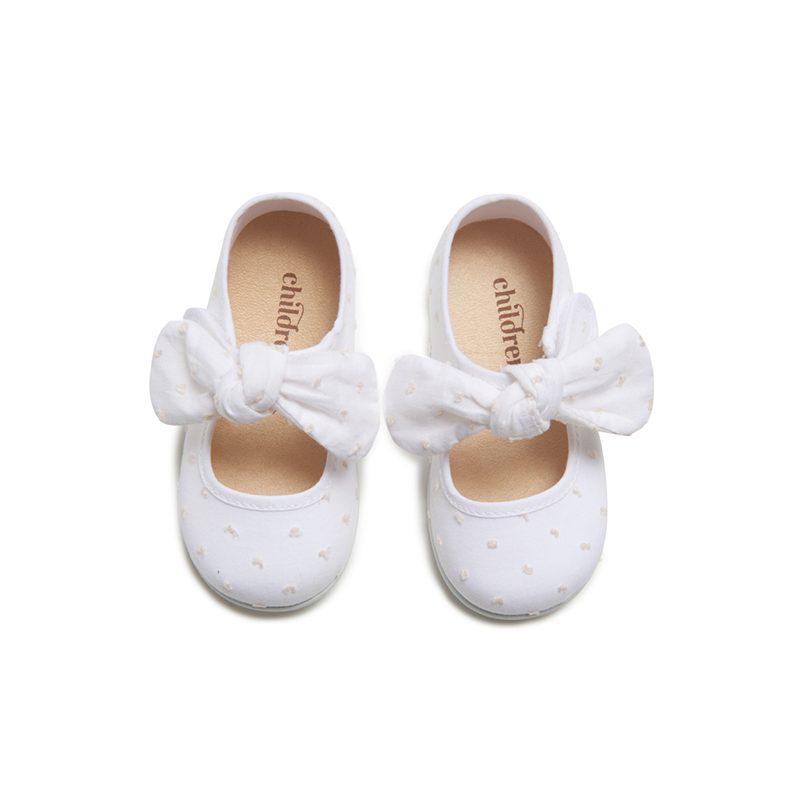 Swiss-dot Bow Mary Janes in White by childrenchic