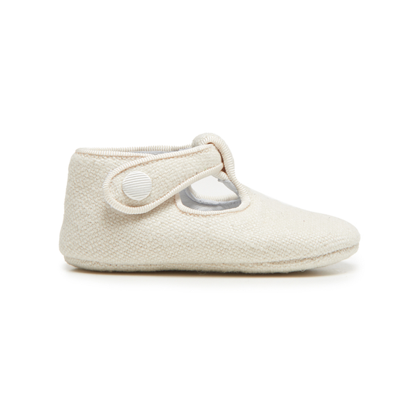 My-First Linen T-Band Shoes in Off-White by childrenchic