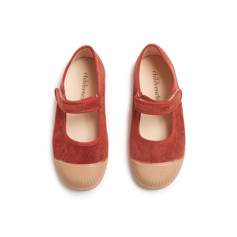 Corduroy Mary Jane Captoe Sneakers in Brick by childrenchic