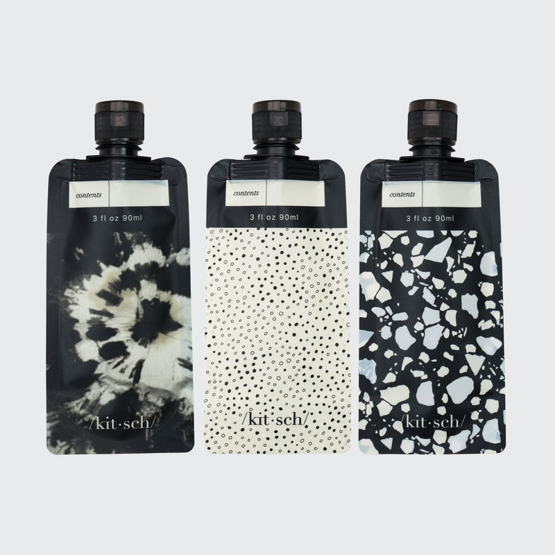 Travel Bottles For Toiletries 3 Pack - Black & Ivory by KITSCH