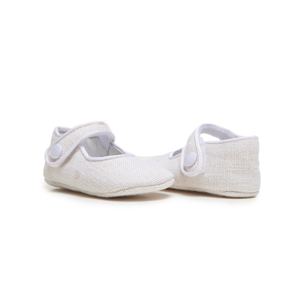 My-First Linen Mary Janes in White by childrenchic