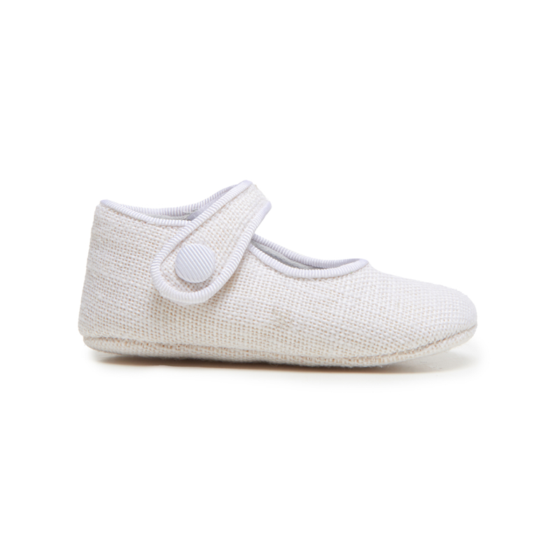 My-First Linen Mary Janes in White by childrenchic