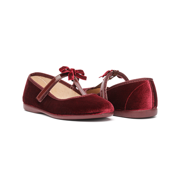 Velvet T-Strap Party Shoes in Burgundy by childrenchic