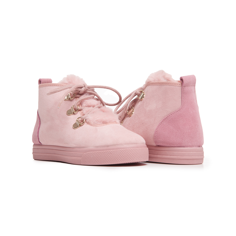 Suede Lace-Up Sneaker Booties with Faux-Fur in Pink by childrenchic