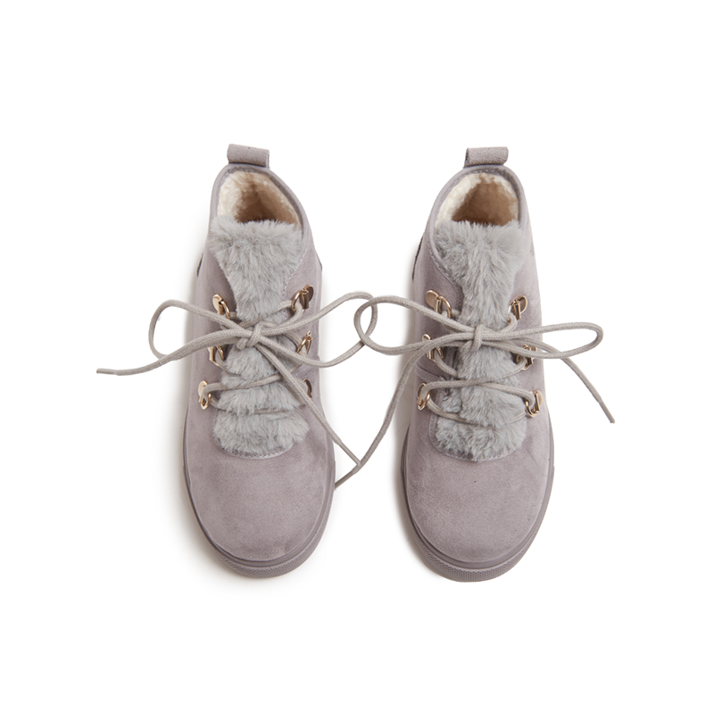 Suede Lace-Up Sneaker Booties with Faux-Fur in Grey by childrenchic