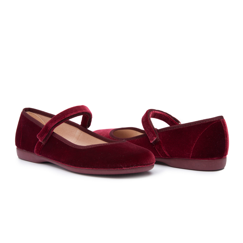 Classic Velvet Mary Janes in Burgundy by childrenchic