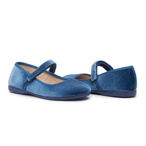 Classic Velvet Mary Janes in Blue by childrenchic