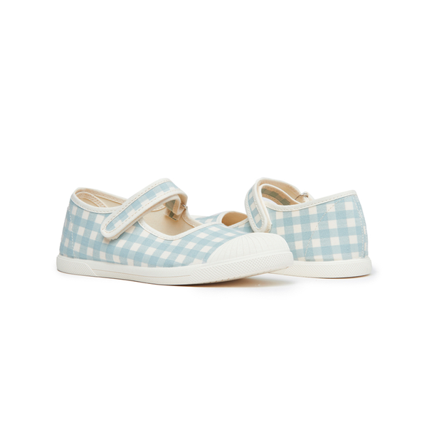 Gingham Mary Jane Sneakers in Light Blue by childrenchic