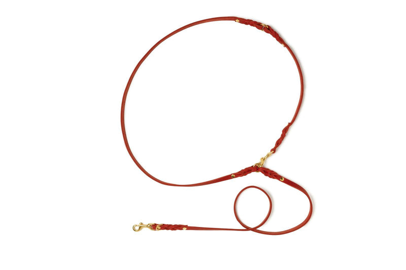Butter Leather 3x Adjustable Dog Leash - Chili Red by Molly And Stitch US