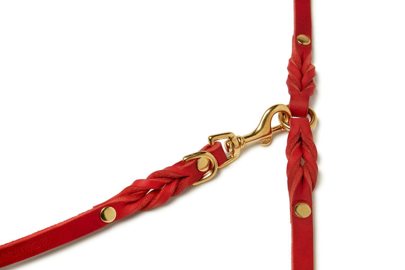 Butter Leather 3x Adjustable Dog Leash - Chili Red by Molly And Stitch US