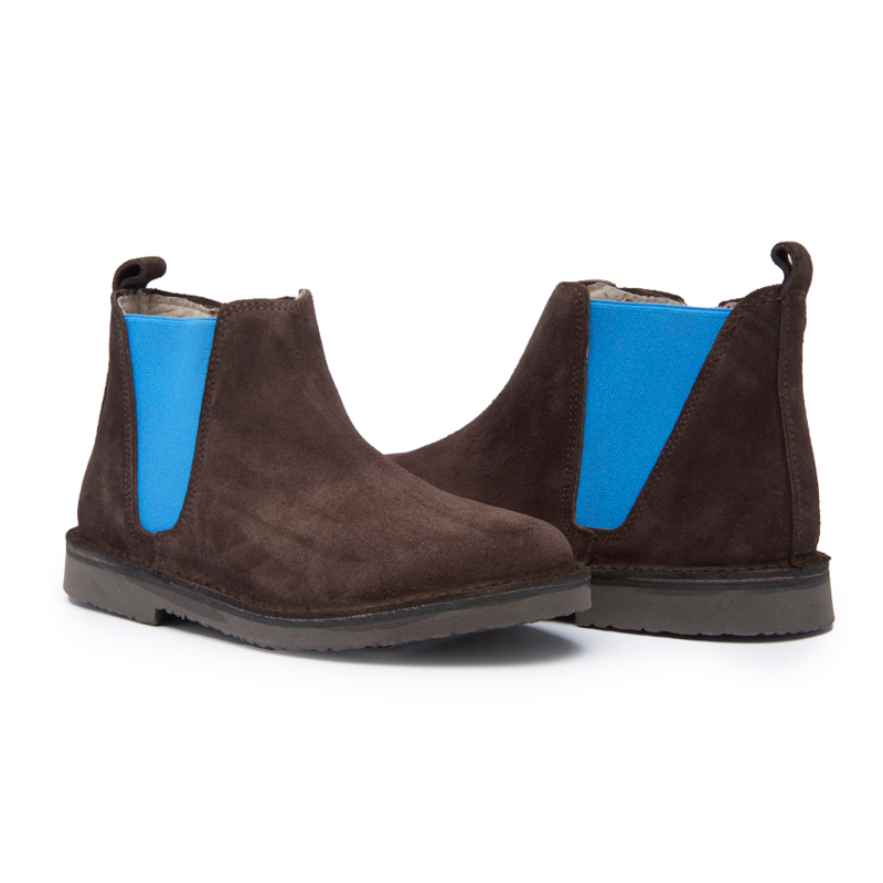 Kid's Childrenchic® Mocha Suede Chelsea Boots with Blue Elastic by childrenchic