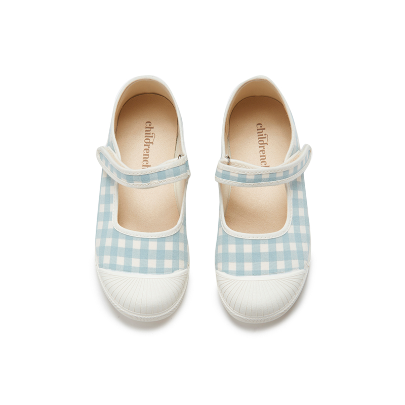 Gingham Mary Jane Sneakers in Light Blue by childrenchic