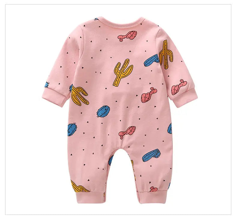 Baby Cactus & Dot Pattern Long Sleeves O-Neck Cotton Jumpsuit by MyKids-USA™