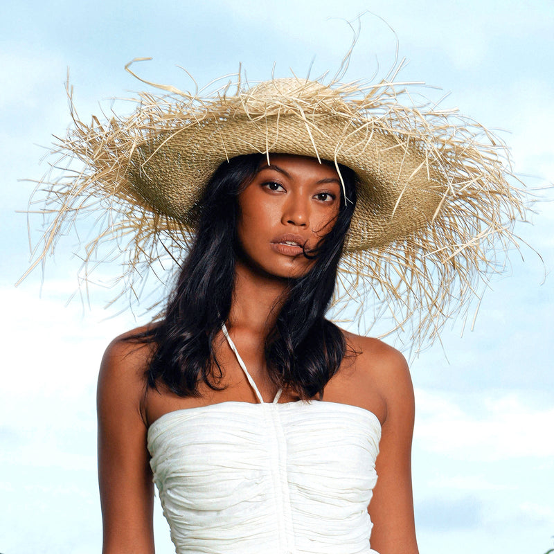 CATALINA Frayed Straw Hat In Nude by BrunnaCo