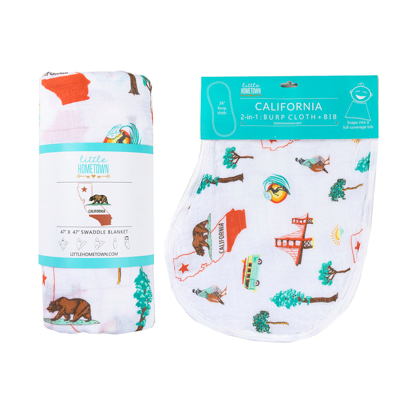Gift Set: California Baby Muslin Swaddle Blanket and Burp Cloth/Bib Combo by Little Hometown