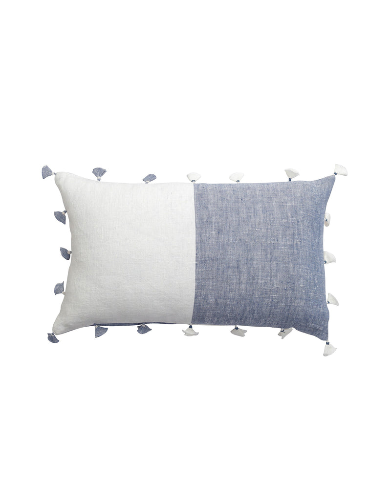 Chambray Blue Tassels So Soft Linen Pillows