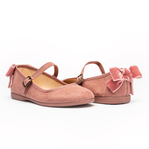 Suede Mary Janes with Velvet Bow in Pink by childrenchic