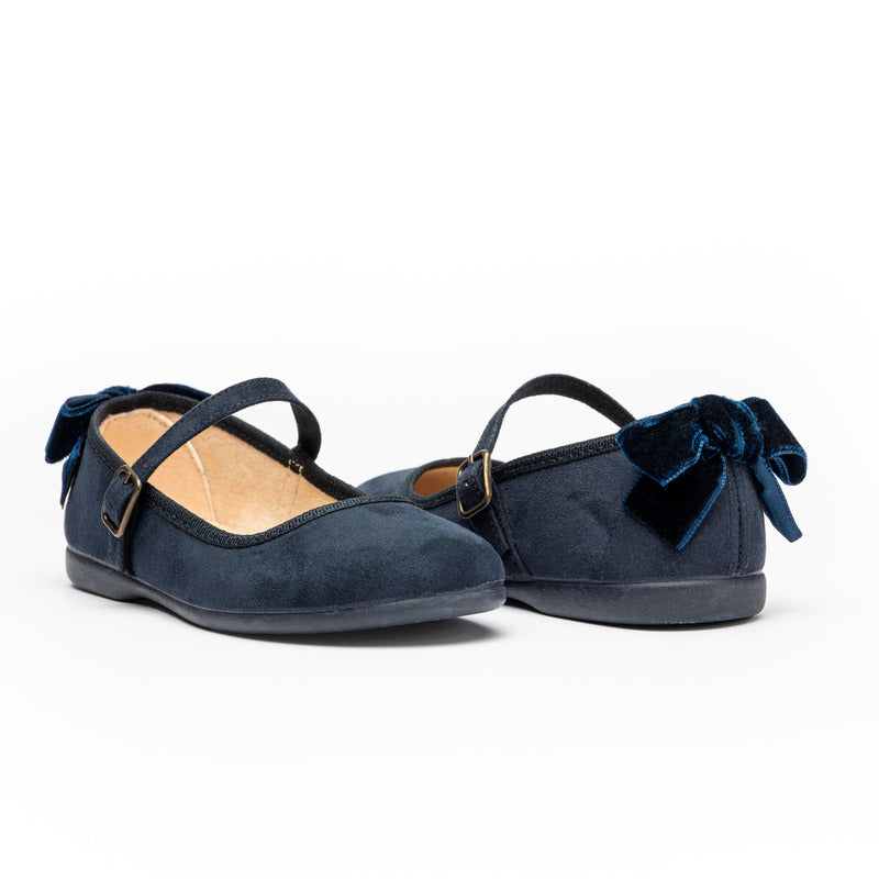 Suede Mary Janes with Velvet Bow in Navy by childrenchic