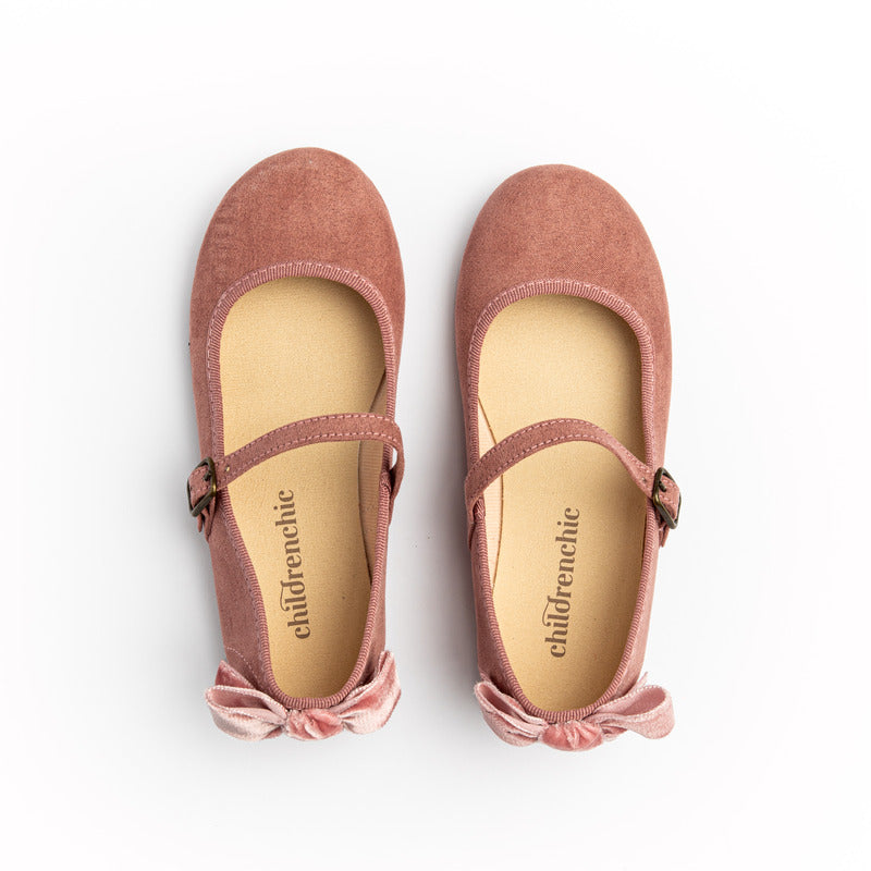 Suede Mary Janes with Velvet Bow in Pink by childrenchic