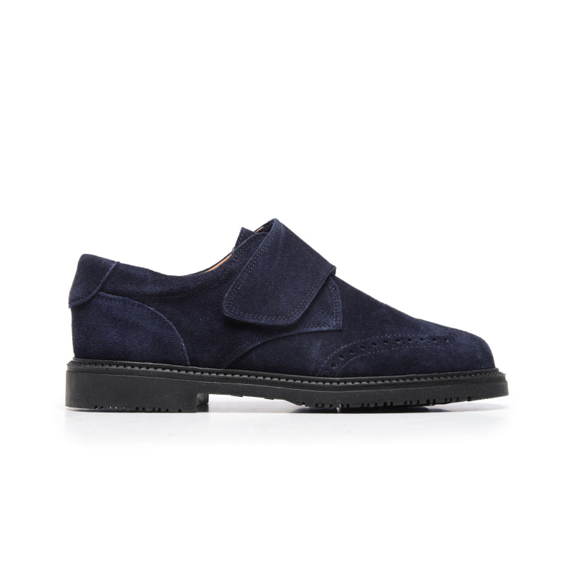 Boys' Navy Suede Velcro Brogue Loafers by childrenchic