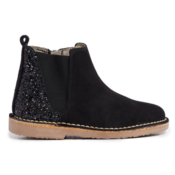 Glitter and Suede Chelsea Boots in Black by childrenchic