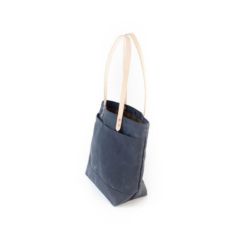 The New Craft Tote in Waxed Canvas and Leather - Slate Blue by Sturdy Brothers