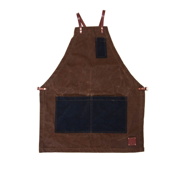 The Charles Cross-back Apron in Waxed Canvas and Leather by Sturdy Brothers