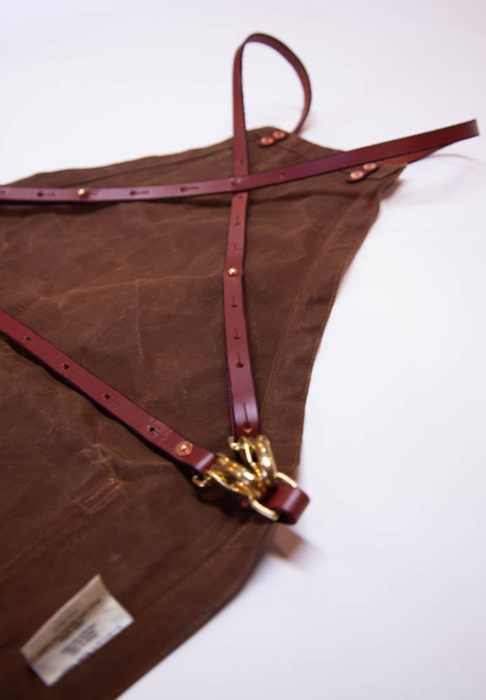 The Charles Cross-back Apron in Waxed Canvas and Leather by Sturdy Brothers