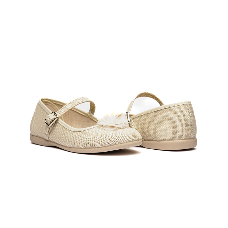 Pom-Pom Buckle Mary Janes in Tan by childrenchic