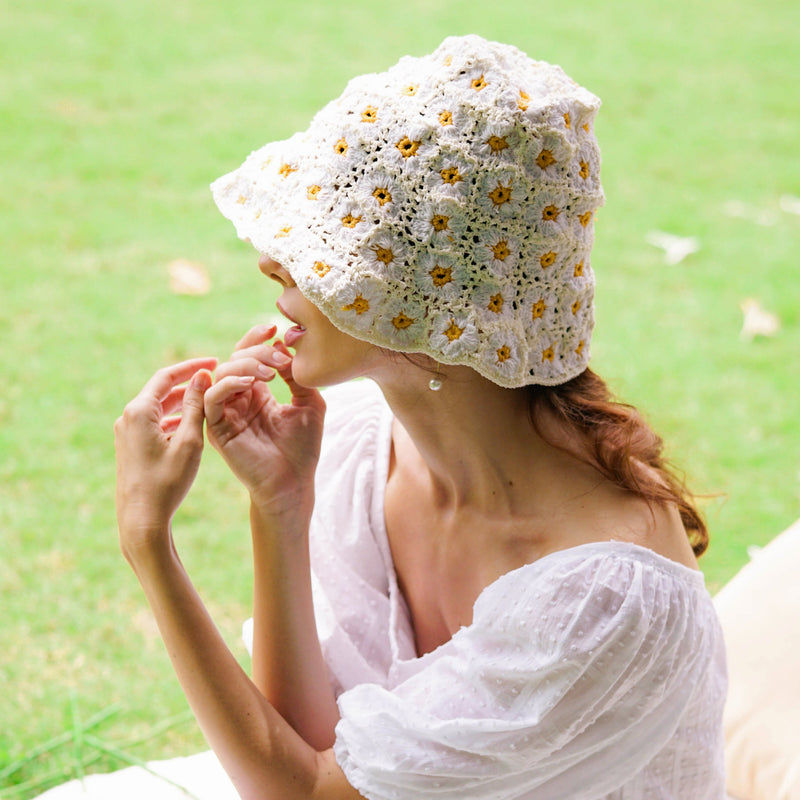 Flora Crochet Hat, in Off White by BrunnaCo