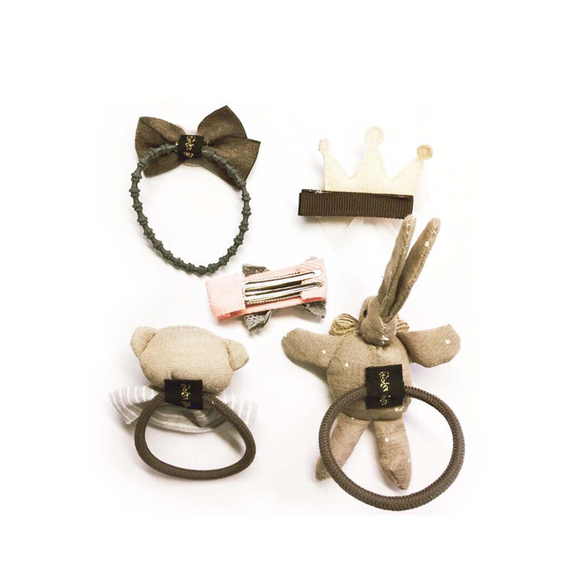 Handmade 5 Pieces Hair Accessory Kids Gift Set, Brown Bunny
