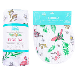 Gift Set: Florida Baby Muslin Swaddle Blanket and Burp Cloth/Bib Combo (Floral) by Little Hometown