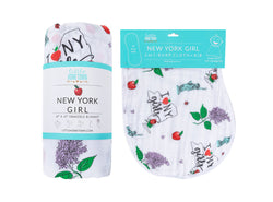 Gift Set: New York Girl Baby Muslin Swaddle Blanket and Burp Cloth/Bib Combo by Little Hometown
