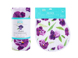 Gift Set: Irises Baby Muslin Swaddle Blanket and Burp Cloth/Bib Combo by Little Hometown